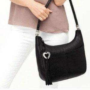 BRIGHTON BARBADOS ZIPTOP PEBBLE LEATHER PURSE SHOULDER BAG BLACK